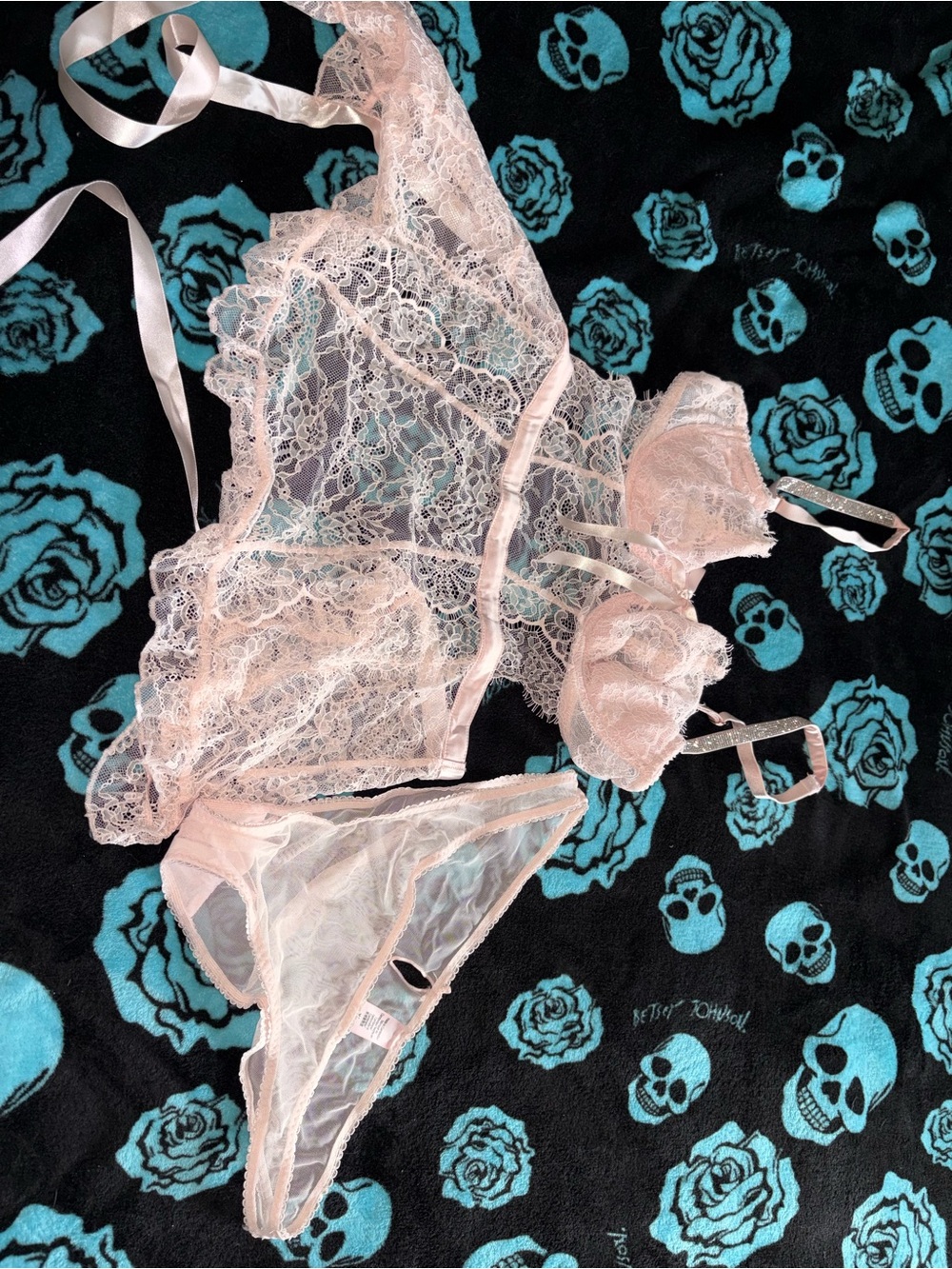 Victoria's Secret Pale Pink Sheer Lace Lingerie Set